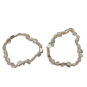 Natural White Shell Chip Stretch Bracelets Boho Beach Core Fashion Set Of 2